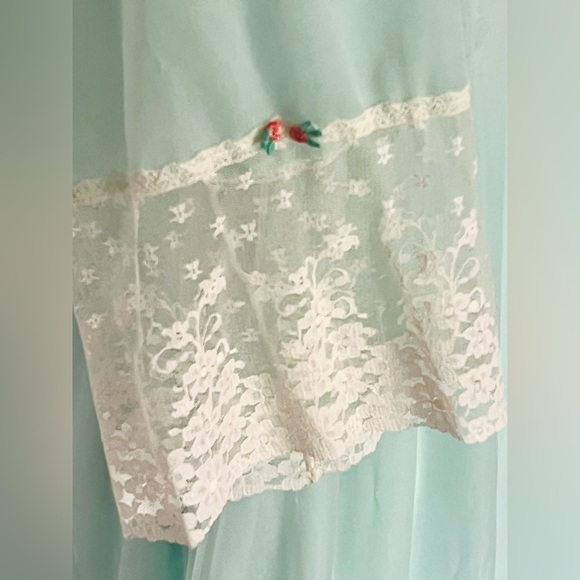 Vintage La Notte Green Chiffon Peignoir Lingerie Slip Dress Robe Set Lace Small - Picture 15 of 15